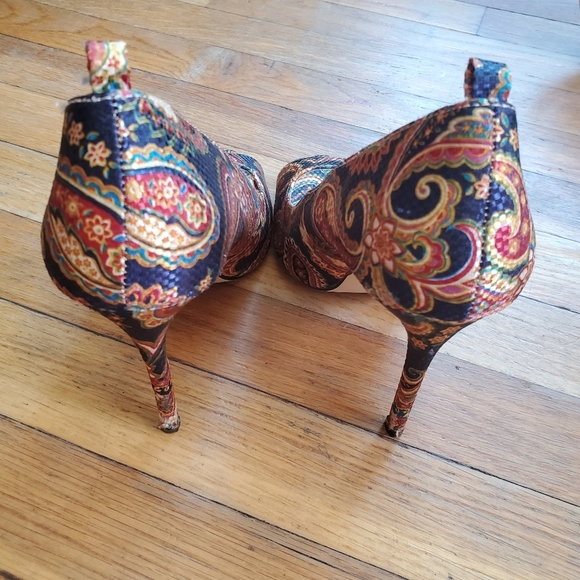 Jolimall paisley print‎ peep toe heels size 8 - Picture 1 of 10
